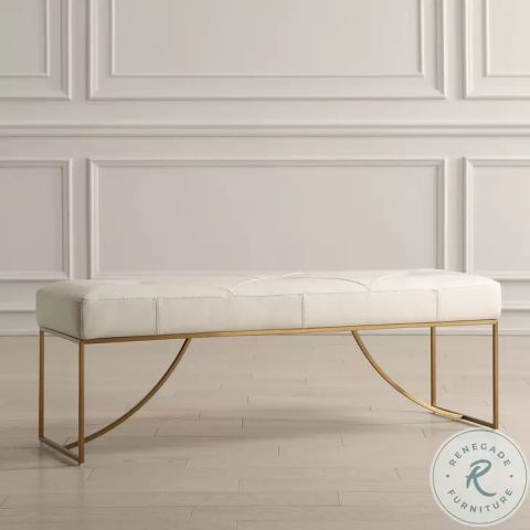 Swale Ivory Leather Bench From Uttermost | Coleman Furniture pertaining to A Closer Look at the Uttermost 23843 Swale Brushed Brass Bench